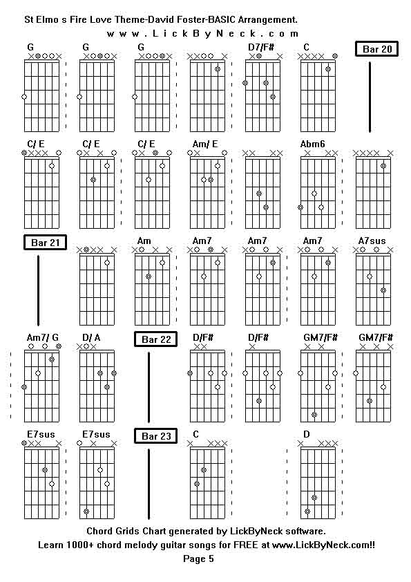 Chord Grids Chart of chord melody fingerstyle guitar song-St Elmo s Fire Love Theme-David Foster-BASIC Arrangement,generated by LickByNeck software.